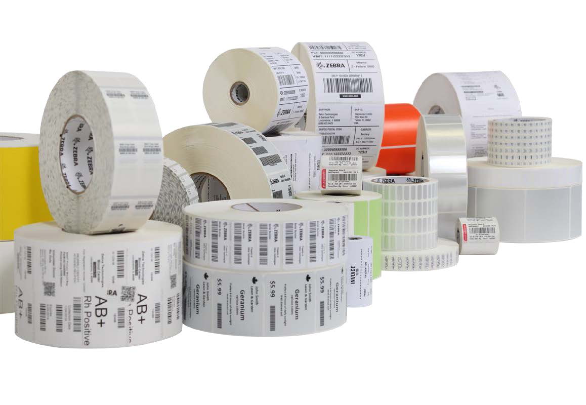 Printer labels, tags and supplies for barcode and RFID tracking applications